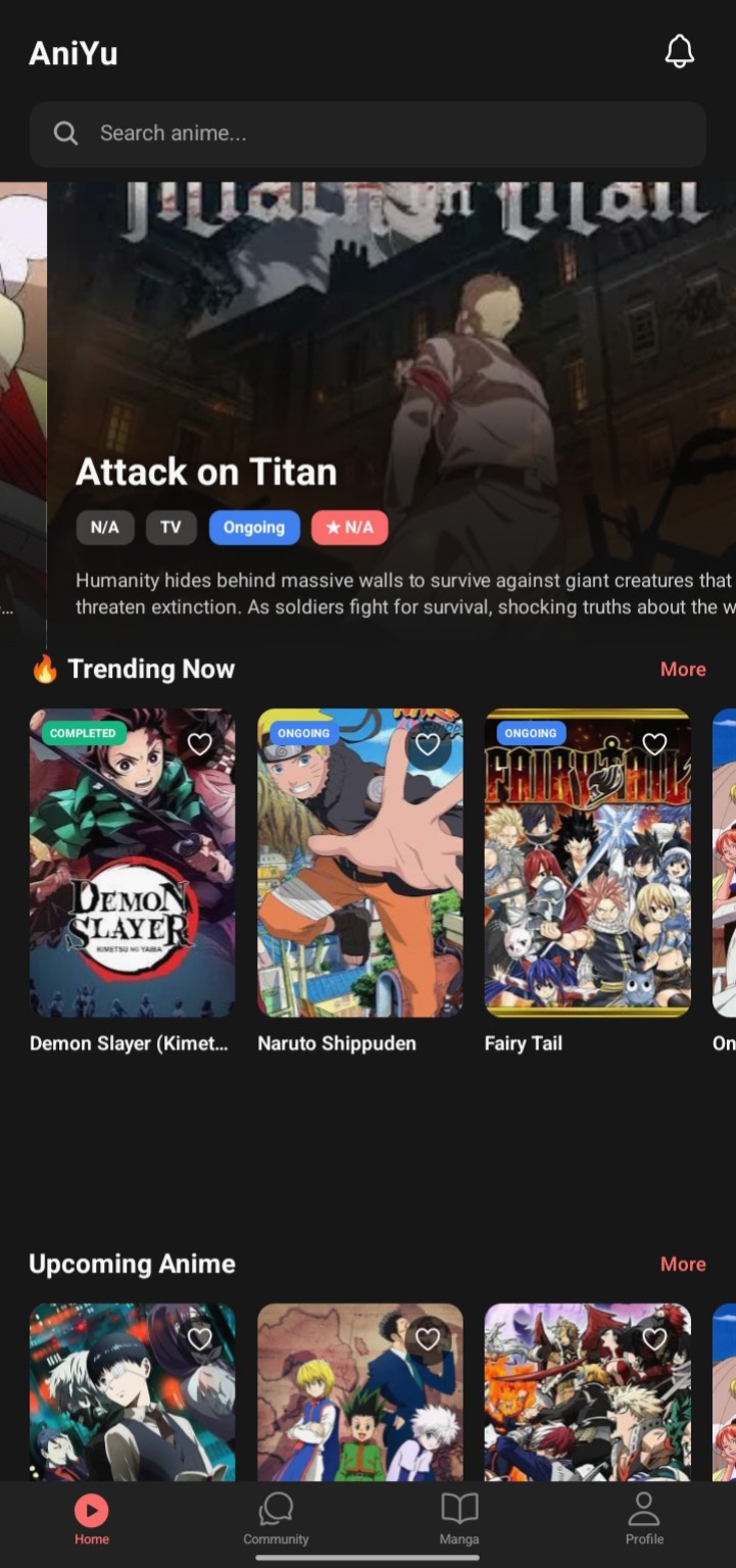 AniYu App Home Screen